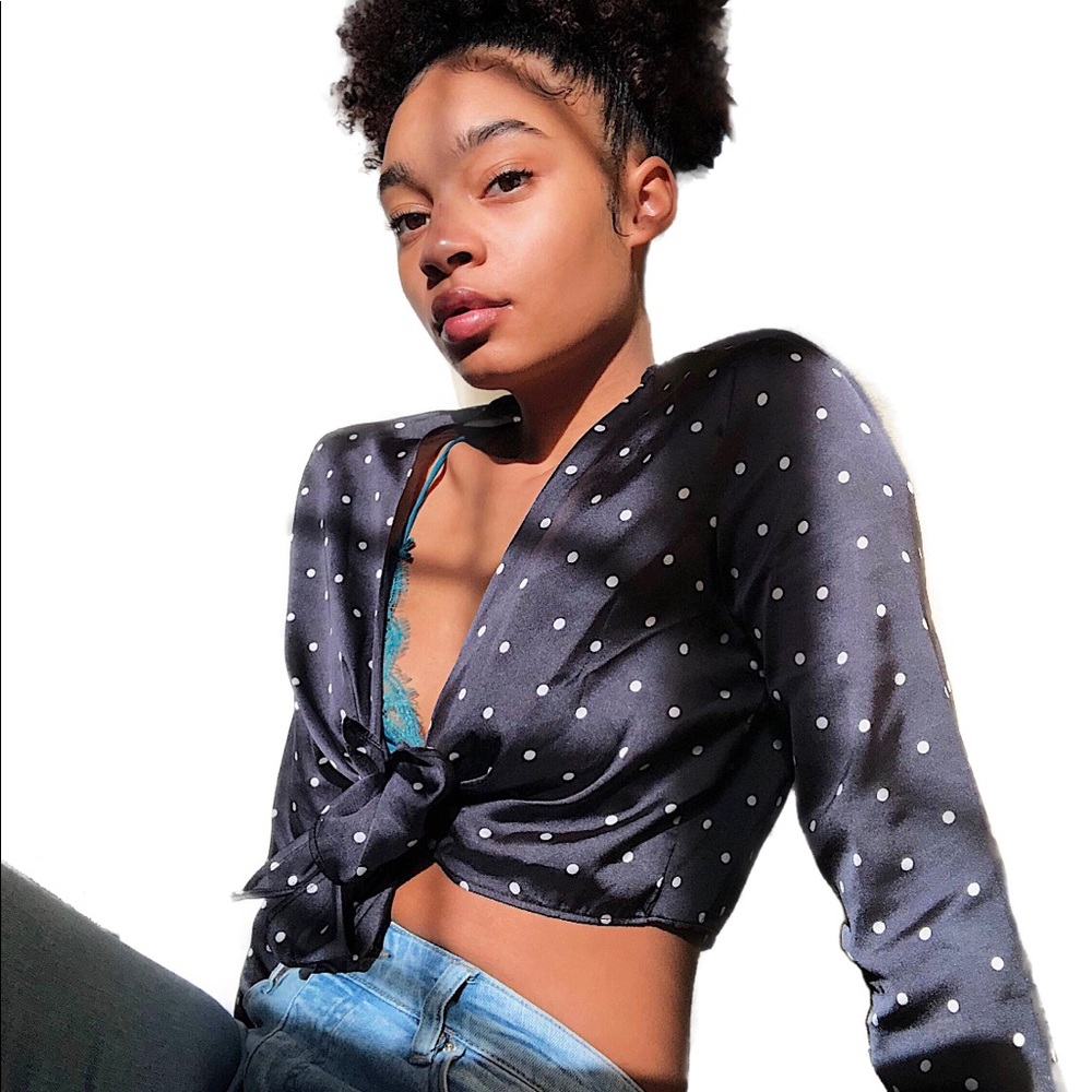 Naked Wardrobe Polka Dot tie-front Crop Top